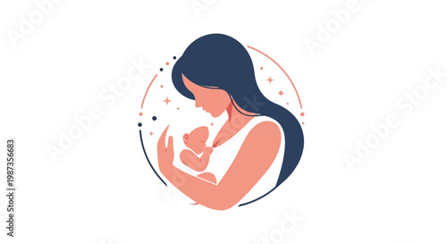 Mother holding newborn baby illustration.