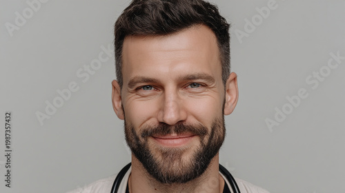Portrait of a smiling man with a beard and stethoscope