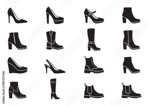 Collection of shoe types vector icons illustration for fashion footwear footwear.