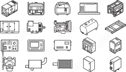 Detailed mechanical elements and components are meticulously depicted, offering a comprehensive view of various industry machinery, capturing the essence of engineering and power generation.