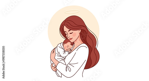 Tender moment of mother holding baby.