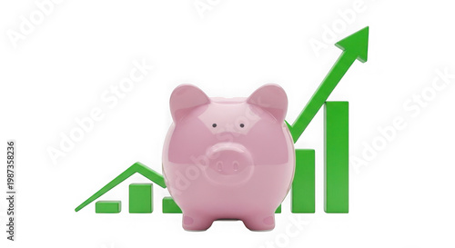 Pink piggy bank symbolizing financial growth savings investment success as clean cutout