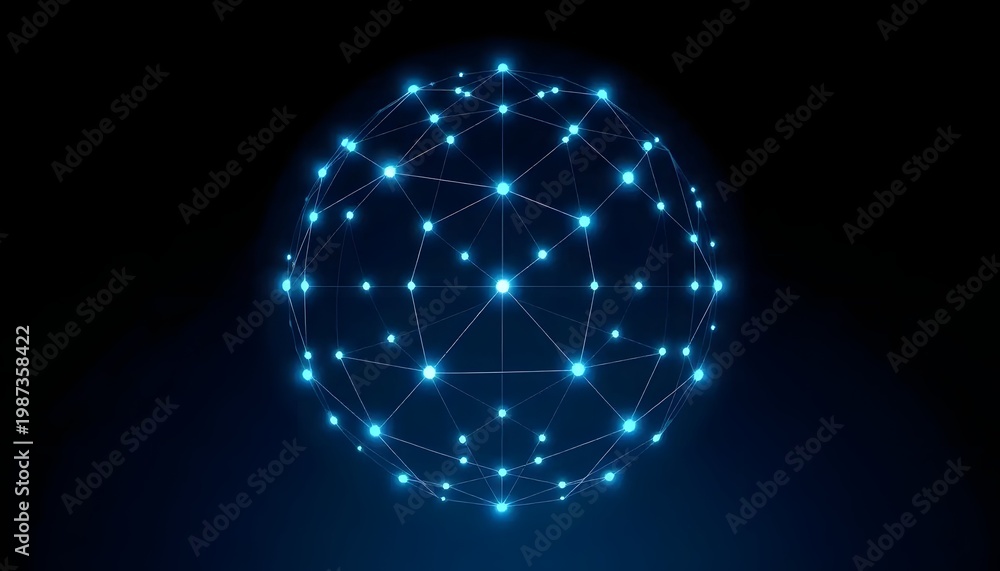 Naklejka premium Abstract global network sphere with connected nodes and digital communication lines