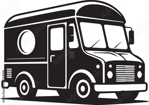 Vintage food truck silhouette illustration for street food business and mobile kitchen branding concepts vector graphic