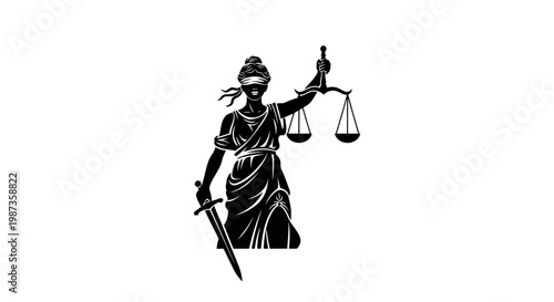 Justitia goddess of justice statue icon.