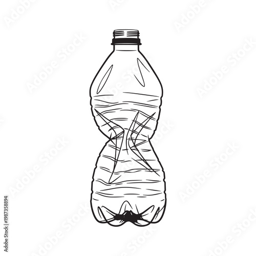 Fotografie A drawing of a crushed plastic bottle