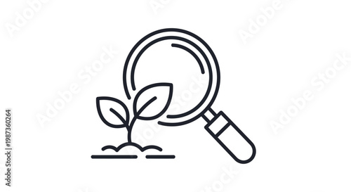 A magnifying glass over a seedling.
