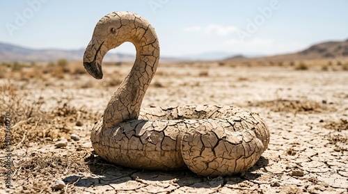 Wallpaper Mural Desert Art, Cracked Flamingo Sculpture, Arid Landscape, Photography, Dry Environment, Close-up View, Surreal Concept Torontodigital.ca