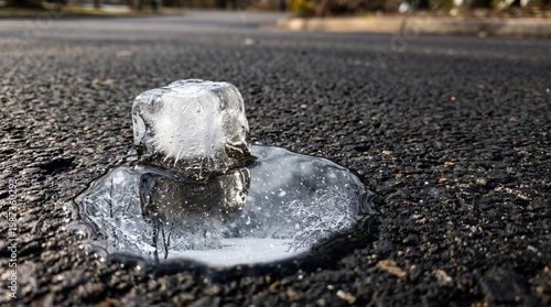 Wallpaper Mural Melting Ice Cube, Urban Street, Close-Up Photography, Warm Environment, Natural Light, Abstract Concept Torontodigital.ca