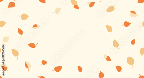 Minimalist autumn pattern with scattered orange and tan leaves falling across a soft cream background for seasonal design.