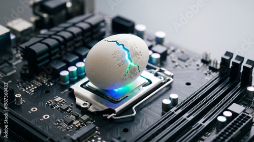 Wallpaper Mural Innovative Technology Egg on Circuit Board in a Futuristic Environment Torontodigital.ca