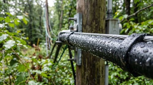 Wallpaper Mural Rain-Drenched Cable, Communication Infrastructure, Forest Area, Photograph, Nature, Close-Up, Connectivity Torontodigital.ca