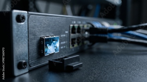 Wallpaper Mural Server Equipment Setup in Technology Environment, Close-up View of Cables and Connectors Torontodigital.ca