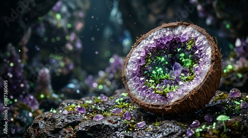 Wallpaper Mural Crystal Discovery, Amethyst Geode, Mystical Cave, Photography, Natural Environment, Close-up, Unique Geological Features Torontodigital.ca