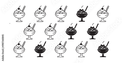 Bilde på lerret Collection of ice cream sundae icons featuring various styles of glasses and top