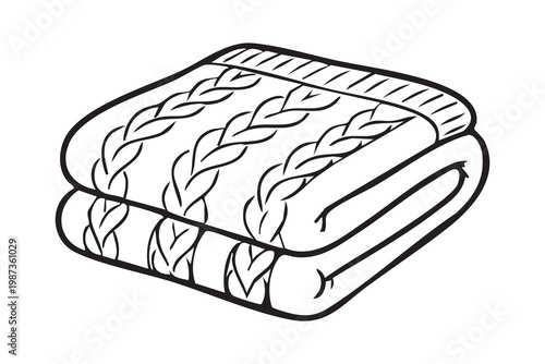 Soft cable knit blanket folded, textile closeup showing wool texture and braided pattern, warm neutral palette evoking hygge decor, cozy throw staged on rustic couch for lifestyle and seasonal