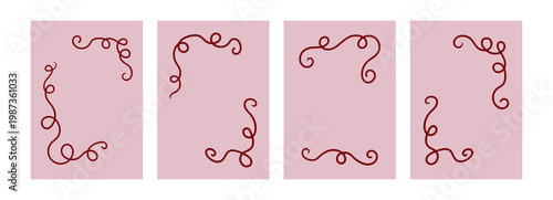 Set of hand drawn whimsical and quirky frames. Vector line illustration of vintage coquette curly borders. Cliparts for romantic and valentines designs