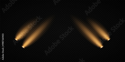 Stage Spotlight Beam Light Effect with Glowing Rays and Concert Theatre Illumination on Transparent Background