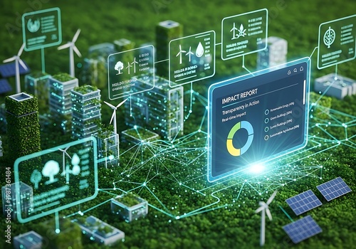 Sustainable Smart City Network with Green Technology, Renewable Energy Solutions, and Environmental Impact Data Visualization