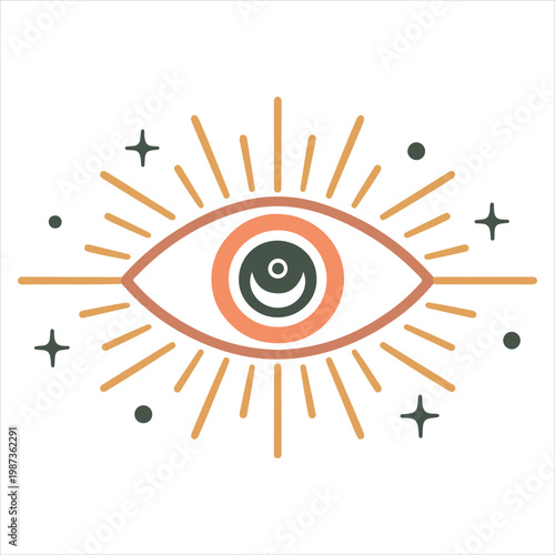  Mystic All Seeing Eye with Sun Rays illustration, Boho Celestial Clipart, Abstract Boho Design