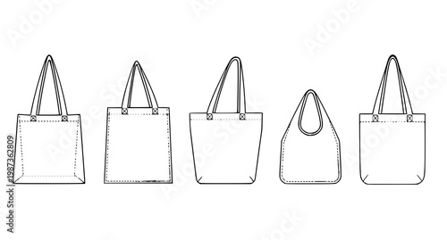 Minimal white tote bag mockup set with canvas shopping bags different handles branding template vector on white