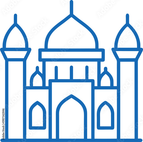 Blue Line Art Illustration of Taj Mahal Architecture
