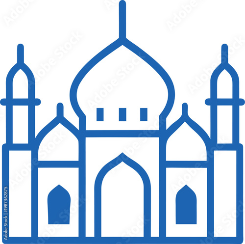 Blue Line Art Illustration of Taj Mahal Landmark