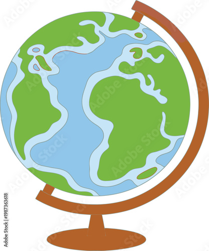 Globe Illustration on Stand, World Geography and Education Concept
