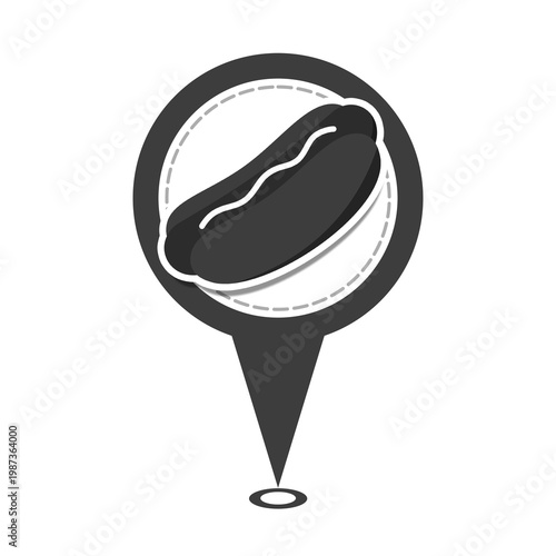 black cute hot dog location pin icon