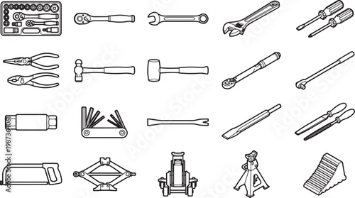 A comprehensive toolkit graphic design perfect for illustration, showcasing various essential tools for maintenance, repairs, or construction.