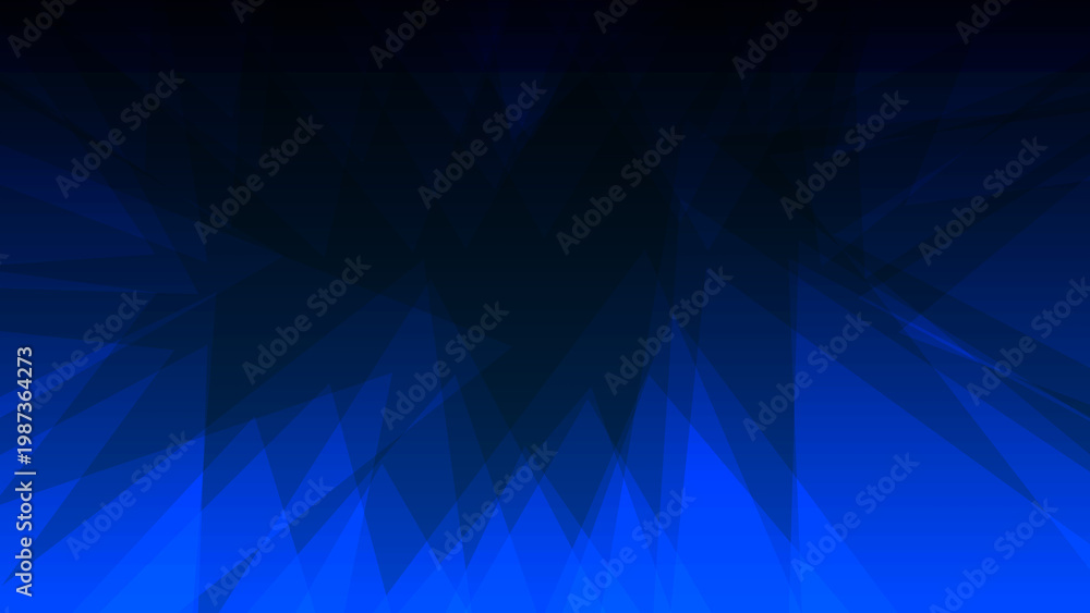 Obraz premium Abstract geometric background with sharp blue triangular shapes. Modern design featuring jagged shards and light rays on a dark gradient for a dynamic and aggressive look.