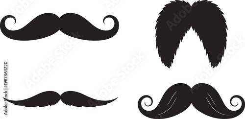 Black silhouette mustache collection isolated on transparent background funny accessory.