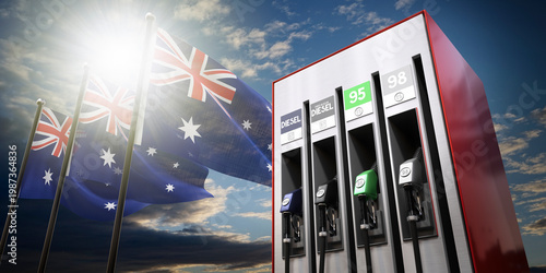 Fotografie Australia - gasoline and diesel dispencer with national flags - 3D illustration