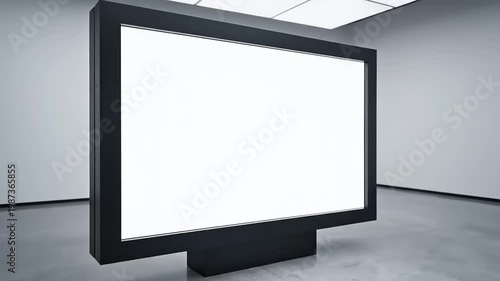 Large blank television screen in empty room.