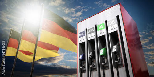 Billede på lærred Germany - gasoline and diesel dispencer with national flags - 3D illustration