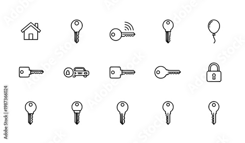 Key line icons set security access outline symbols collection for lock password and protection vector