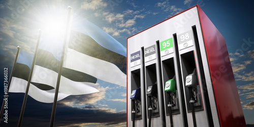 Tableau sur toile Estonia - gasoline and diesel dispencer with national flags - 3D illustration