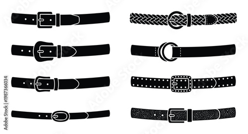Fashion belts icons set leather braided buckle different styles isolated vector