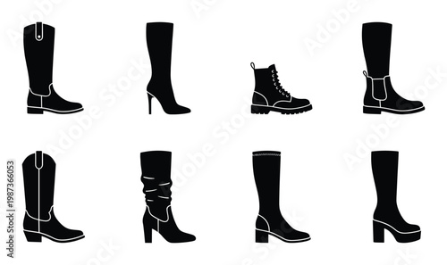 Fashionable collection of women's boots including cowboy, high heel, lace up, and Chelsea styles