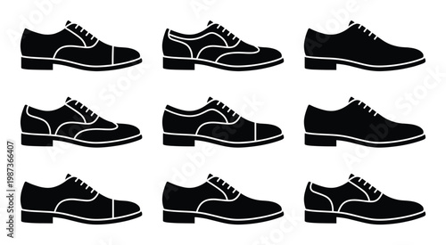 Mens formal dress shoes icons set featuring elegant oxford and derby styles for business environments