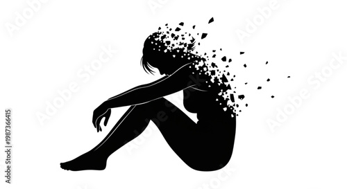 Black Silhouette Burnout Exhausted Person Emotional Fatigue Minimal Vector Set