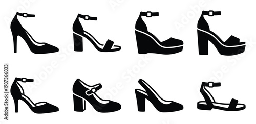 Set of ankle strap high heels and mary janes isolated on transparent background vector illustration