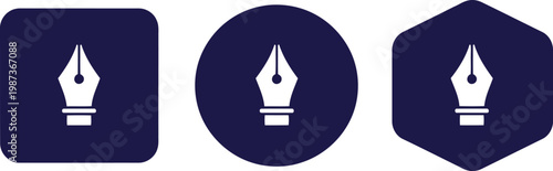 Vector Pen Nib Icon Set in Dark Blue Geometric Shapes for Graphic Design and Branding