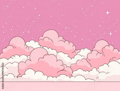 Soft pink clouds drift in a starry sky above a ground plane