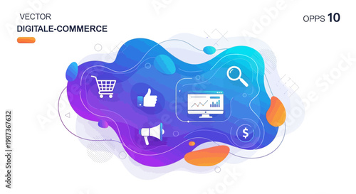 E-commerce, digital commerce, online shopping, vector icons, business symbols, colorful graphics, 10 elements, OPPs 10