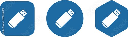 USB Flash Drive Icon Set in Blue Flat Design for Digital Storage and Technology Applications