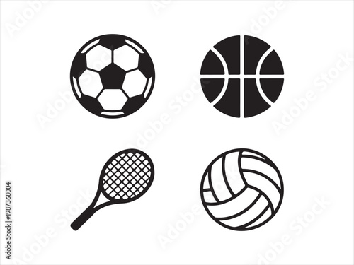 Sports balls icon set, soccer basketball tennis volleyball vector illustration