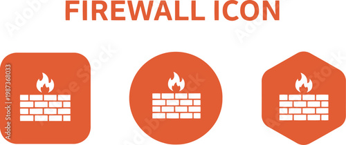 Firewall Icon Set in Flat Orange Style for Cybersecurity and Network Protection Applications