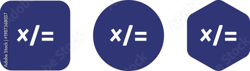 Mathematical Not Equal Symbol Icons in Blue Geometric Shapes for Education and Design