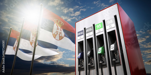 Foto Serbia - gasoline and diesel dispencer with national flags - 3D illustration